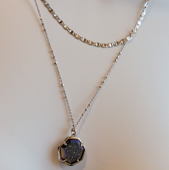 NWT KENDRA SCOTT MYSTIC DRUSY CYNTHIA NECKLACE IN SILVER SPARKLY BLUE PURPLE ETC - Picture 6 of 15